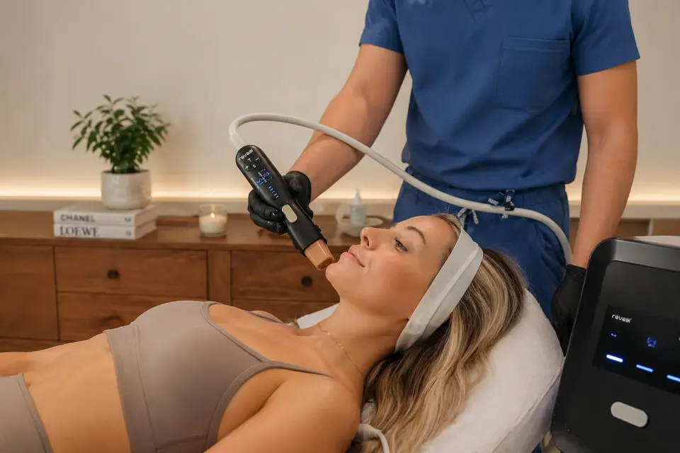 Patient receiving Denza skin tightening at Florida Keys Primary Care & Wellness in Big Pine Key, FL