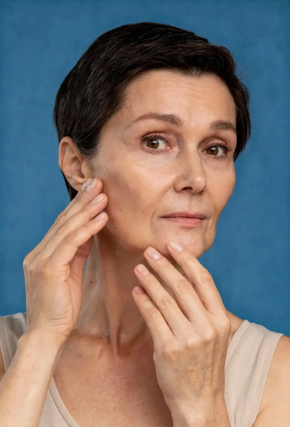 Woman receiving a facial aesthetic consultation in a modern Florida Keys clinic