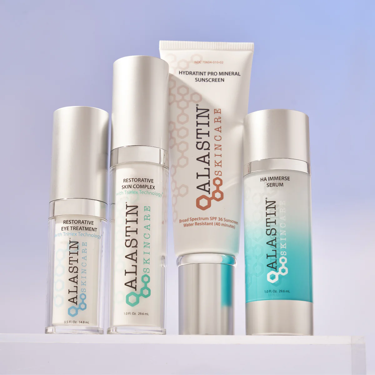 ALASTIN Skincare collection featuring restorative serums, eye treatment and mineral sunscreen